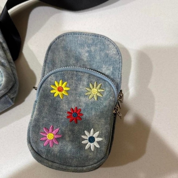 2 Denim NoBo Y2K Crossbody Bags Fanny Pack Floral Embroidered - Picture 3 of 7